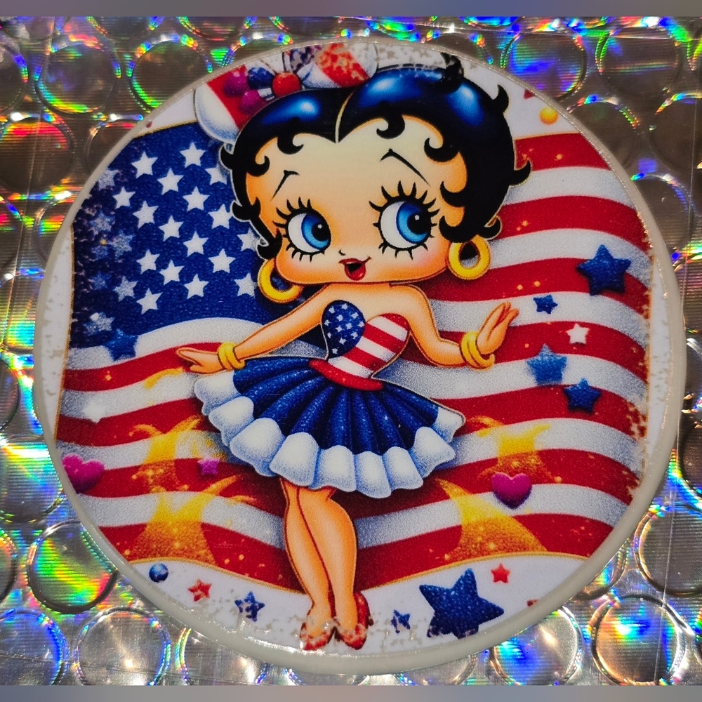 American Usa Betty Boop Custom Christmas Ornament with Real Pearl #1015